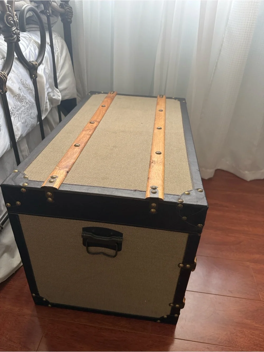 Cost Plus World Market Beige and Black Wooden Accent Storage Trunk